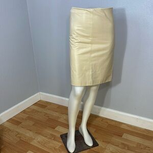 Vintage Calvin Klein Collection Italian Leather Beige Pencil Skirt